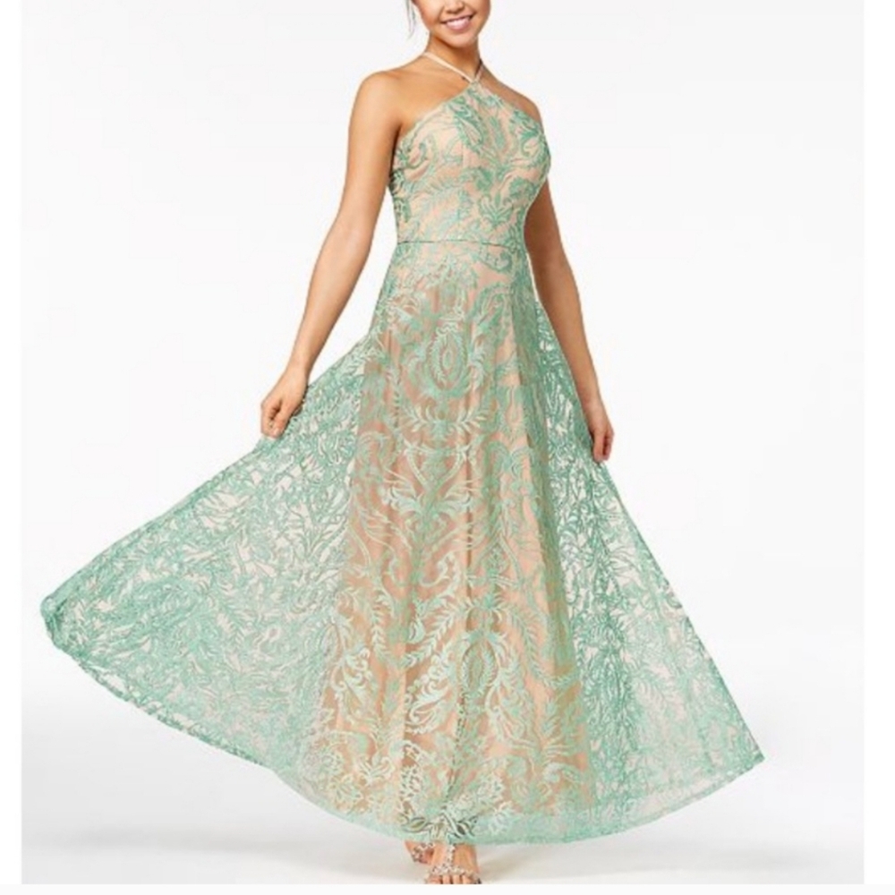 NWT Speechless Nude Mint‎ Opulent Embellished Lace Prom Formal Dress Junior 1